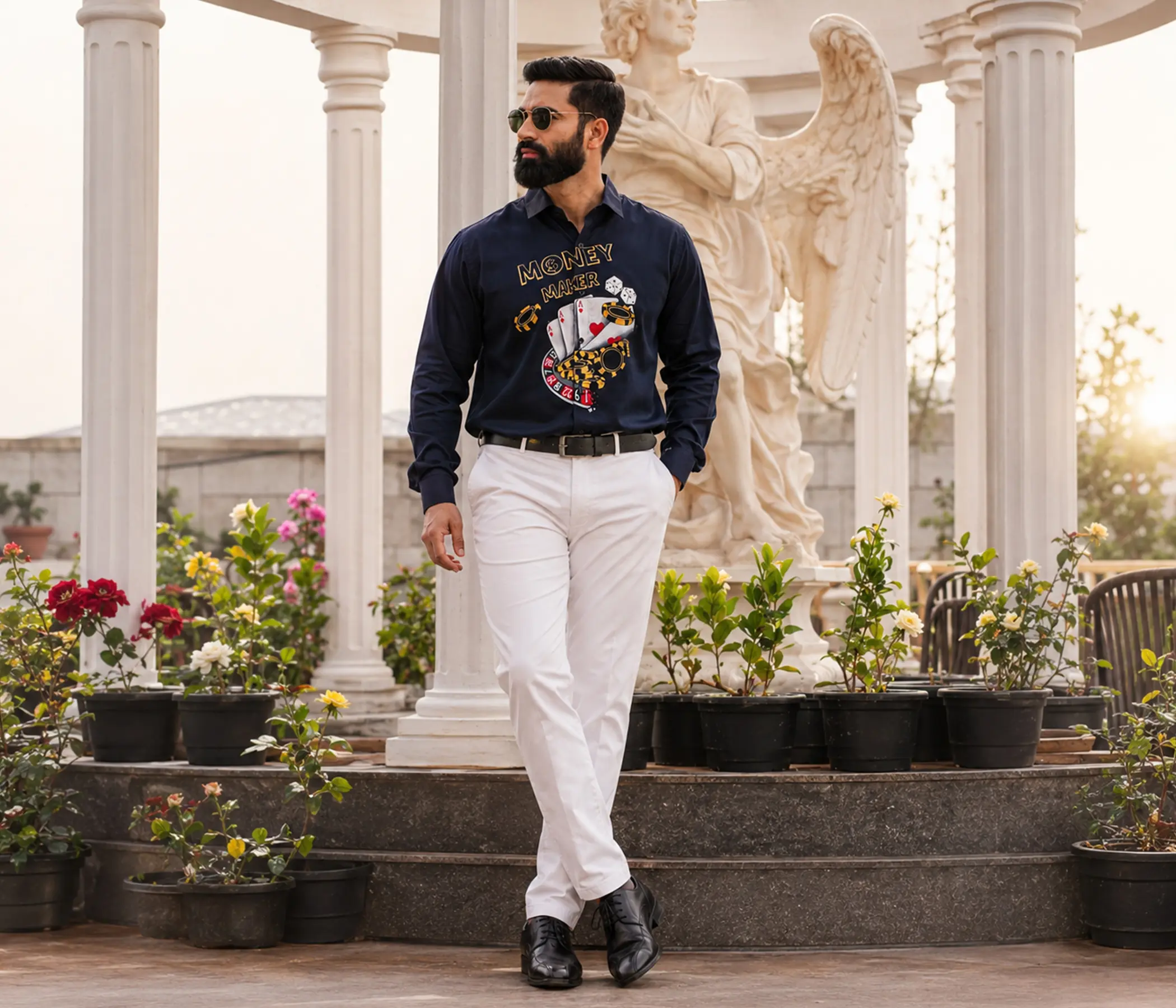 Navy Blue Hand-Painted Money Maker Shirt for Perfect Mens Collection
